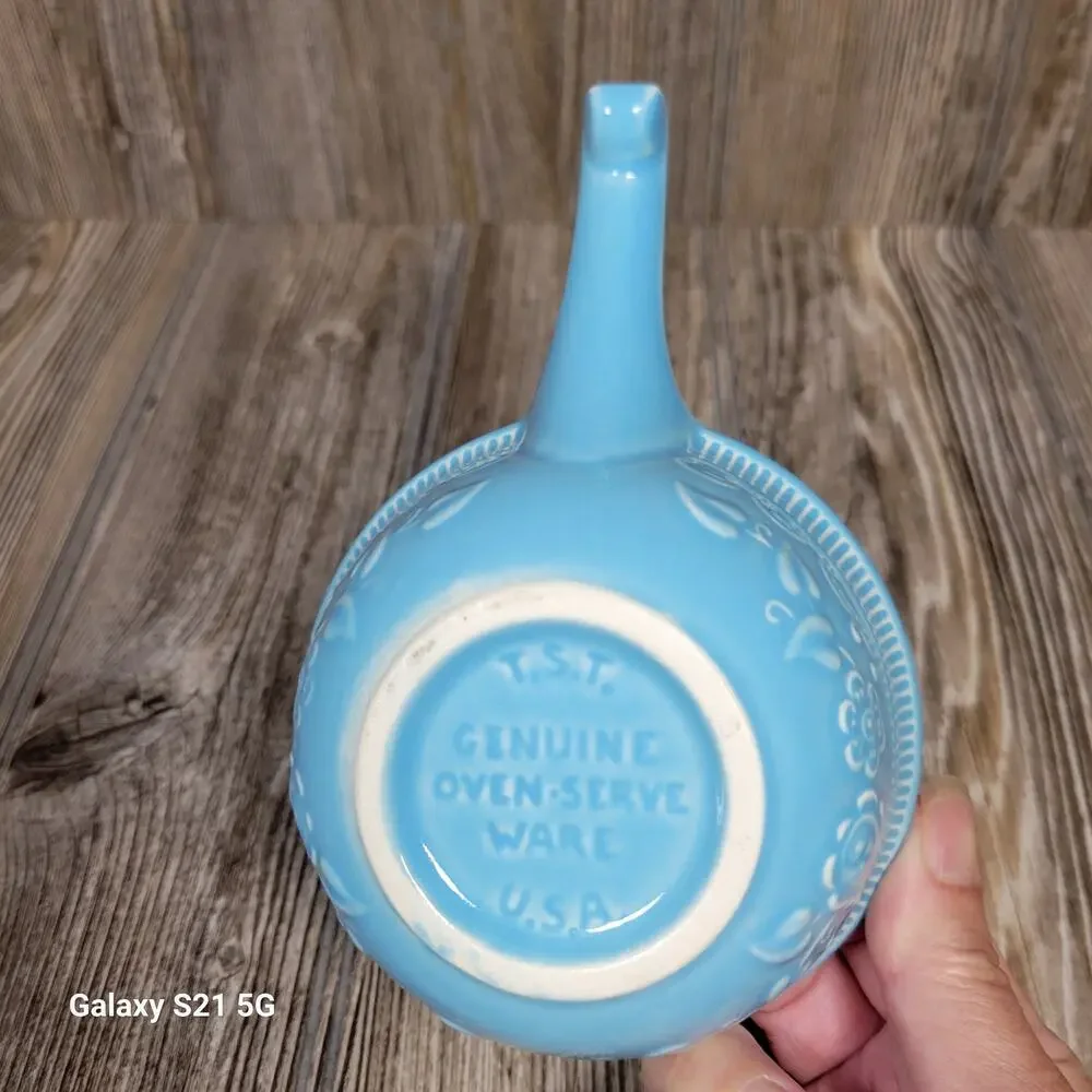 Vintage TST Turquoise Blue Oven Serve Oval Bowl & 2 Handled French Casseroles